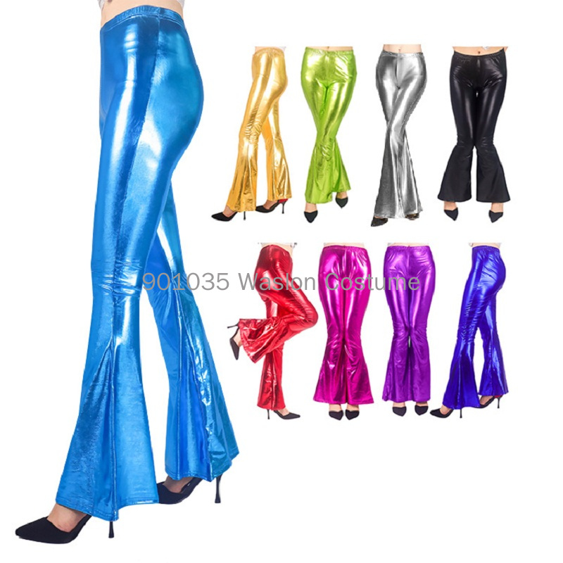 Wide Leg Trouser 70S - Kadın Parlak Flare Pantolon Lazer Metalik