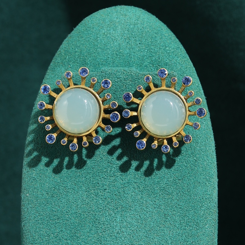 Vintage Fashion Jewelry Brands - Vintage Yeşil Akik Küpe Antika Takı