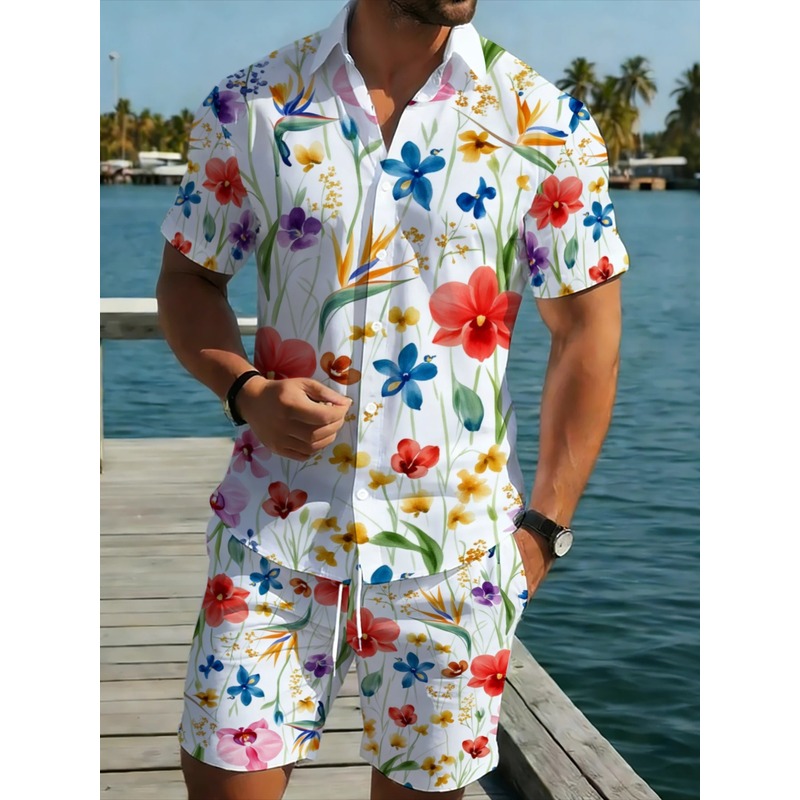 Printed Floral Shirt - Erkek Yazlık Çiçek Desenli Kısa Kollu