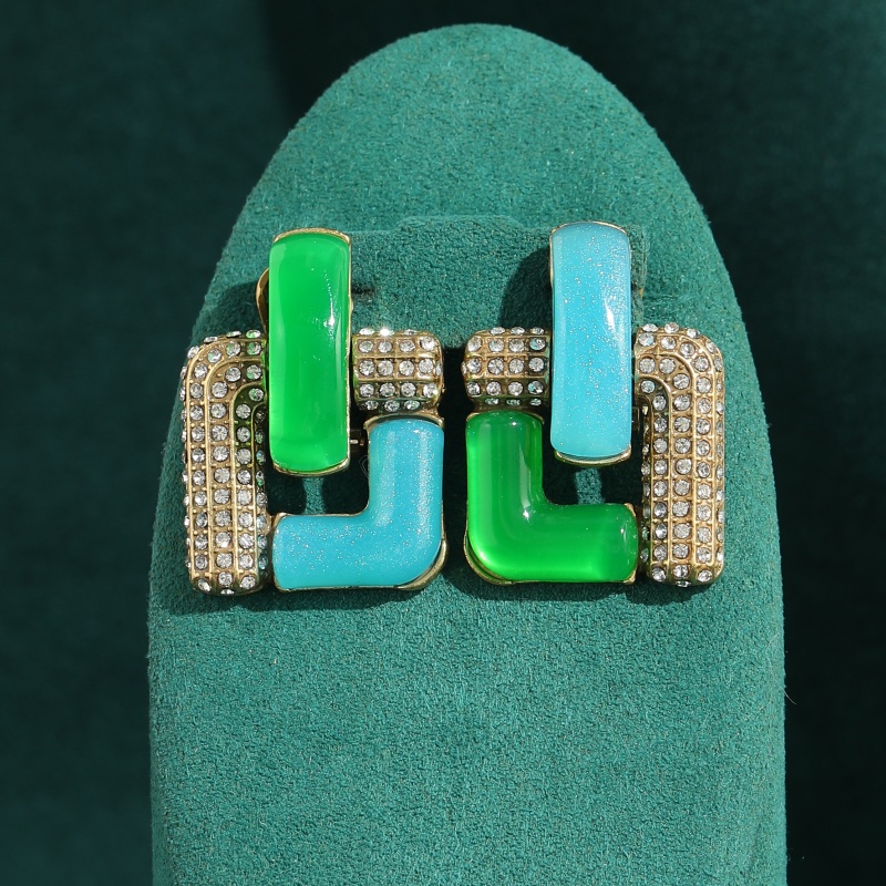 Vintage Fashion Jewelry Brands - Vintage Mavi Cam Yeşil Geometrik Kare