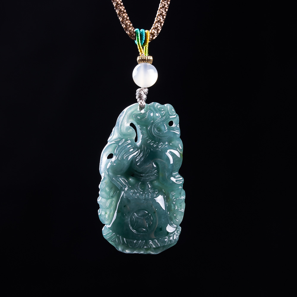 Vintage Fashion Necklace - Birmanya Jadeit Pixiu Kolye Tasarımcı Değerli