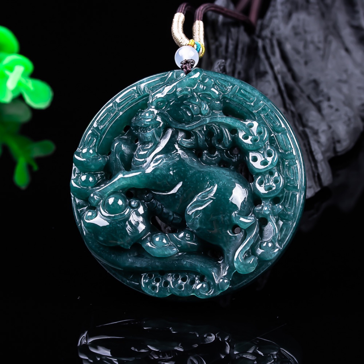 Vintage Fashion Necklace - Birmanya Jadeite Ejderha Kolye Taş Gerçek