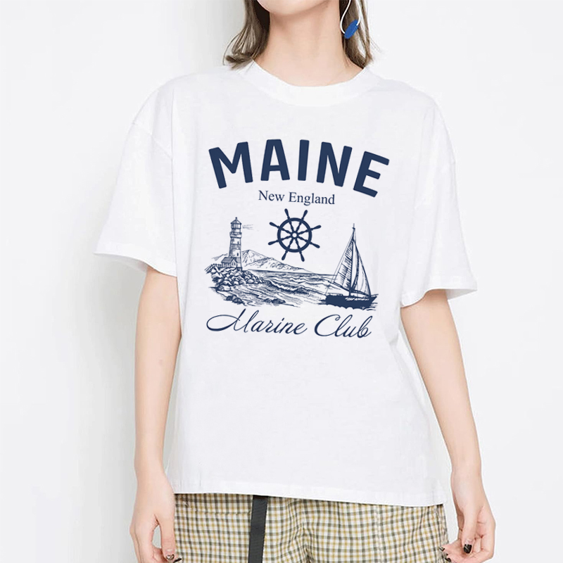 Vintage Yacht Fashion - Maine deniz kulübü Vintage t-shirt kısa