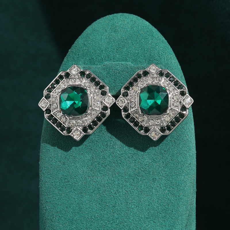 Vintage Fashion Jewelry Brands - Vintage Kare Zümrüt Kristal Küpe Düğün