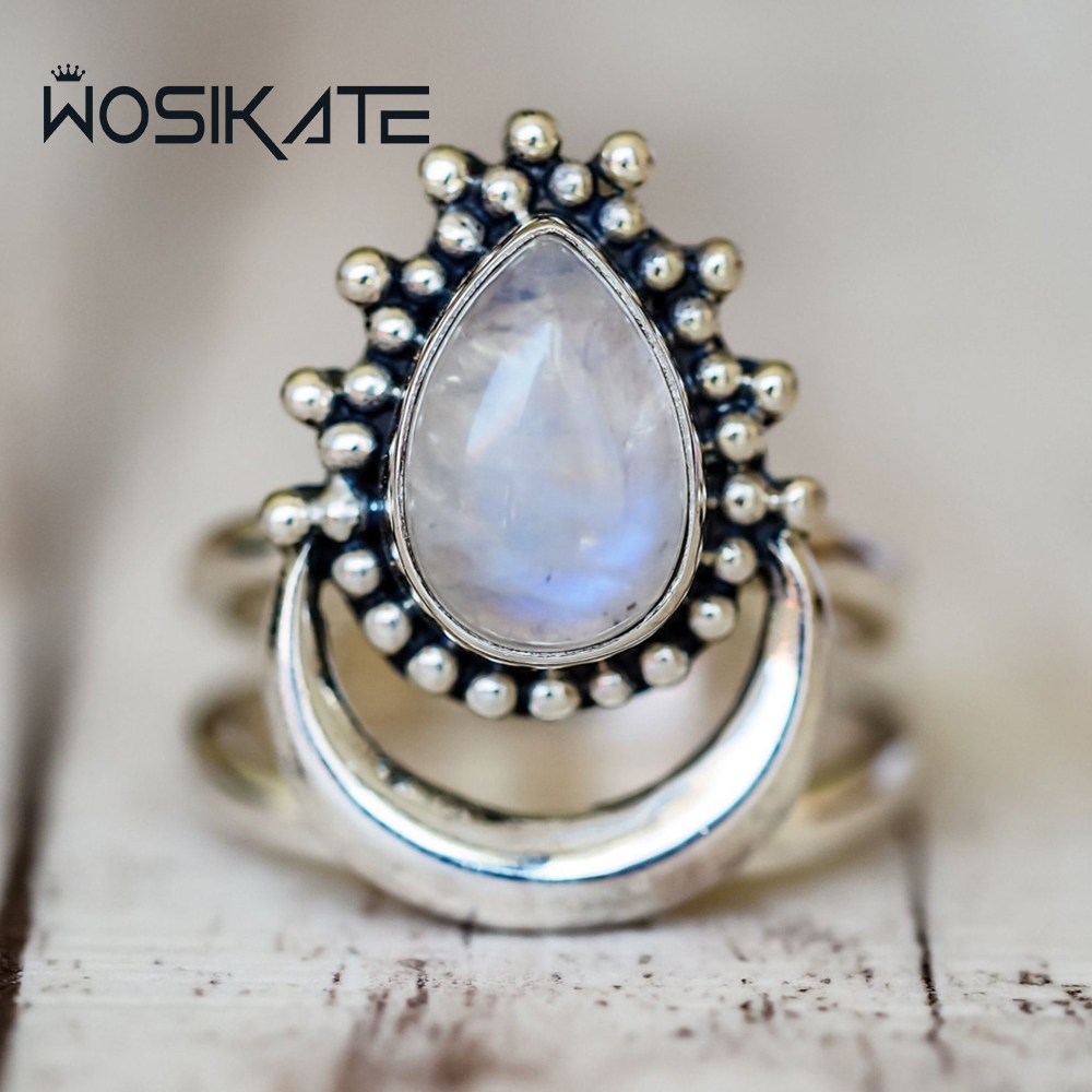 Z Vintage Fashion - WOSIKATE Vintage Water Drop Shaped Moonstone