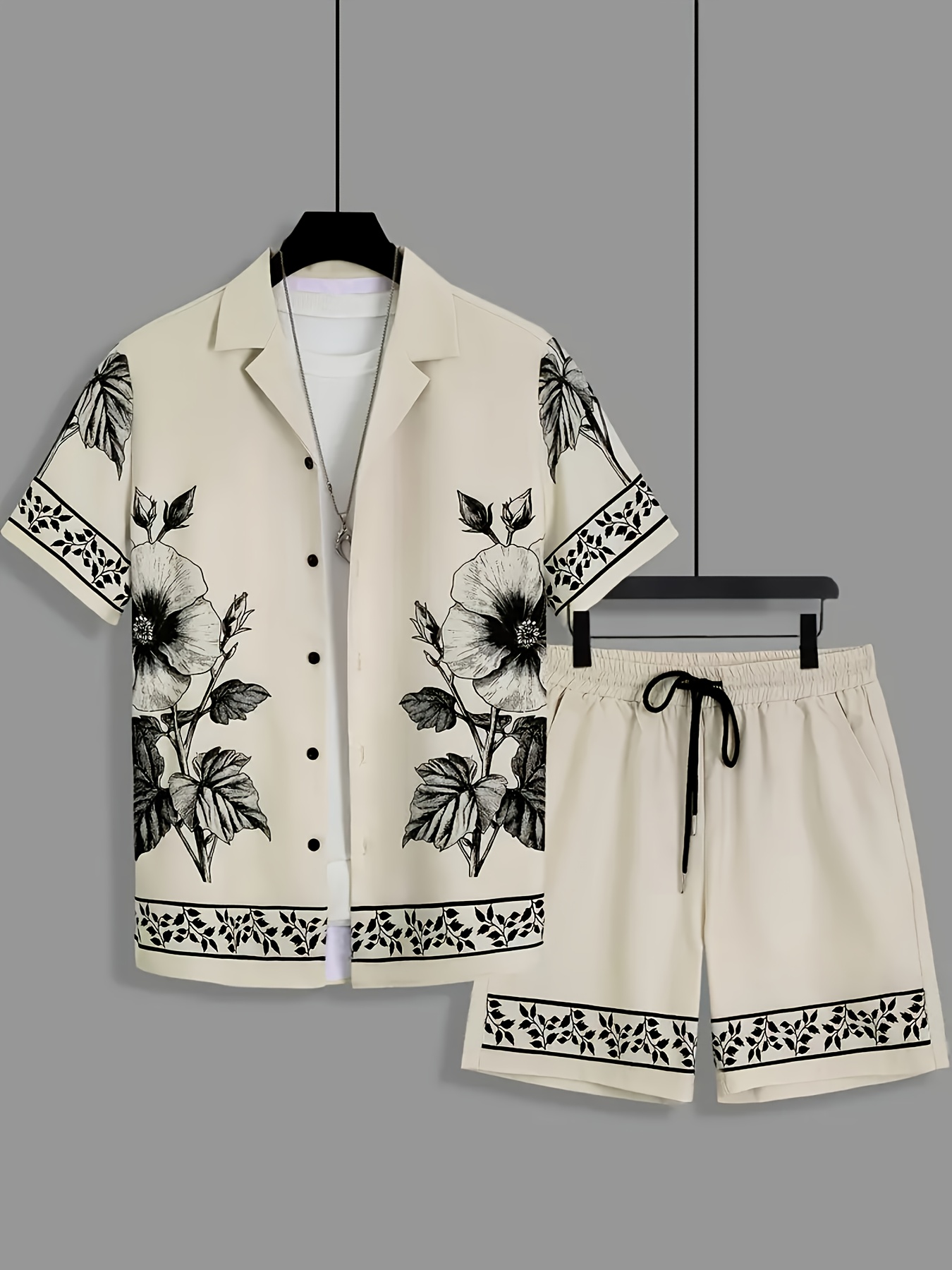Printed Floral Shirt - Erkekler İçin Bol İki Parçalı Takım