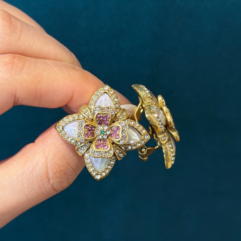 Vintage Fashion Jewelry Brands - Vintage Renkli Rhinestone Dört Yapraklı Yonca