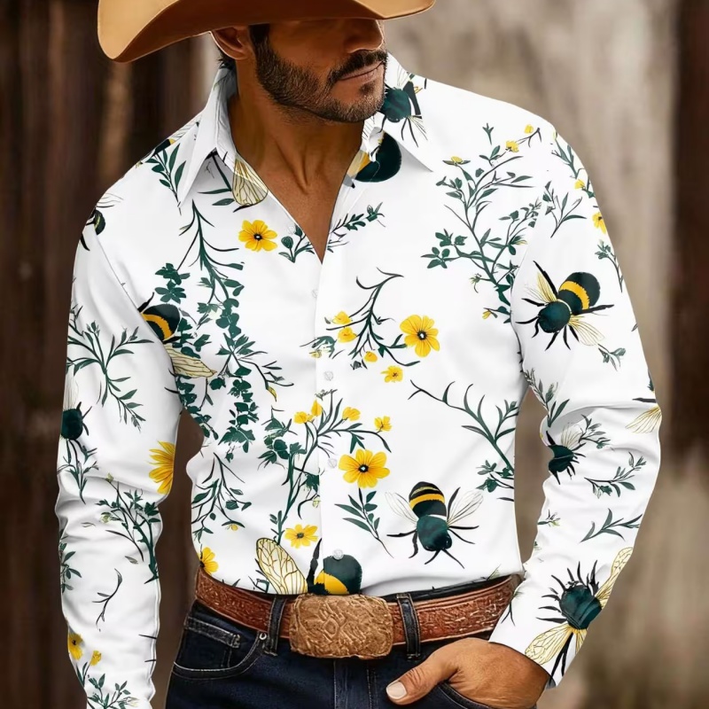 Printed Floral Shirt - Erkek Çiçek Desenli Uzun Kollu Gömlek,