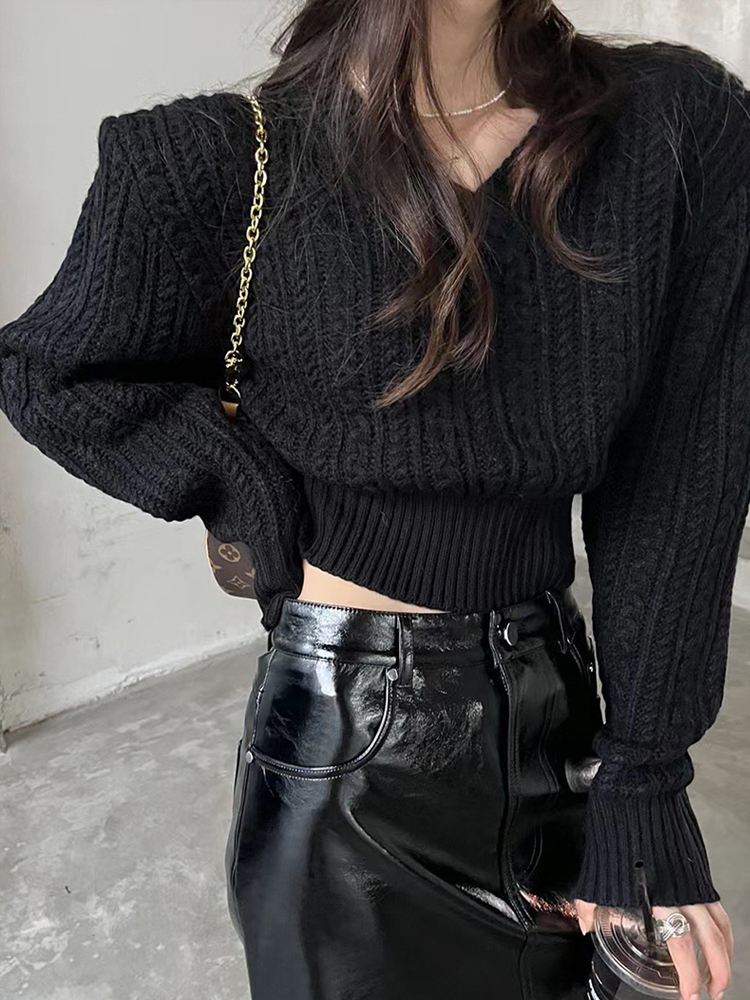 V Yaka Kısa Kazak Kadın Kore M - Vintage Fashion Old Money incelemesi ve fiyatı