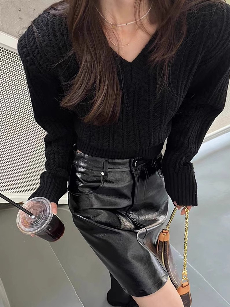 V Yaka Kısa Kazak Kadın Kore M - Vintage Fashion Old Money incelemesi ve fiyatı