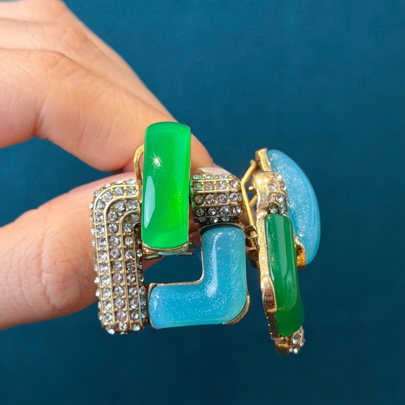 Vintage Mavi Cam Yeşil Geometr - Vintage Fashion Jewelry Brands incelemesi ve fiyatı