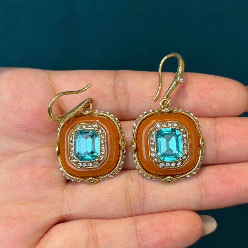 Vintage Mavi Kristal Turuncu C - Vintage Fashion Jewelry Brands incelemesi ve fiyatı