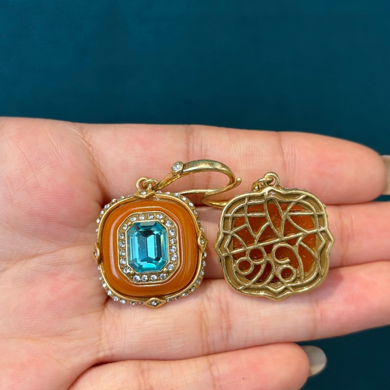 Vintage Mavi Kristal Turuncu C - Vintage Fashion Jewelry Brands incelemesi ve fiyatı