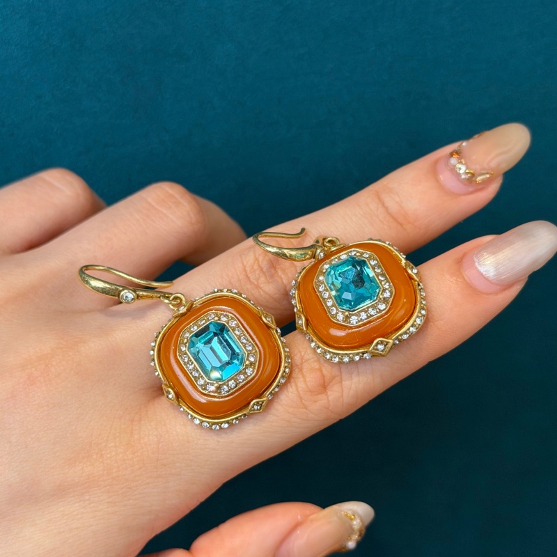 Vintage Mavi Kristal Turuncu C - Vintage Fashion Jewelry Brands incelemesi ve fiyatı
